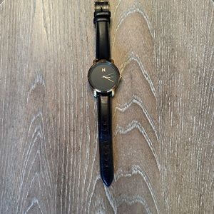 MVMT Black Leather Gold Round Watch